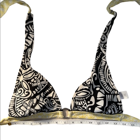 Hula Honey Bikini Top only Yellow Black White Double Tie, Around Neck and Back M - Picture 4 of 8